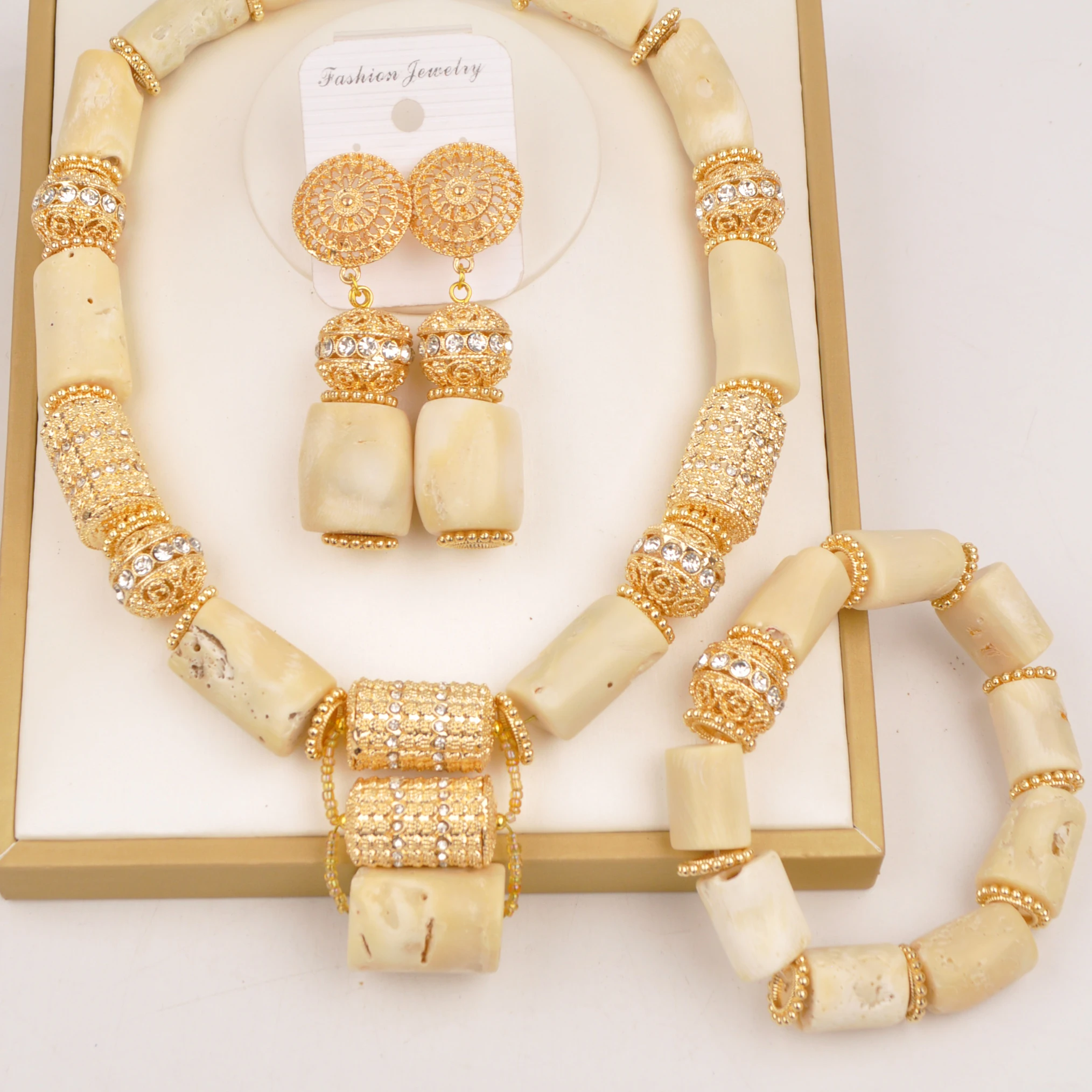 

Natural White Nigerian Coral Beads African Wedding Bridal Jewelry Sets