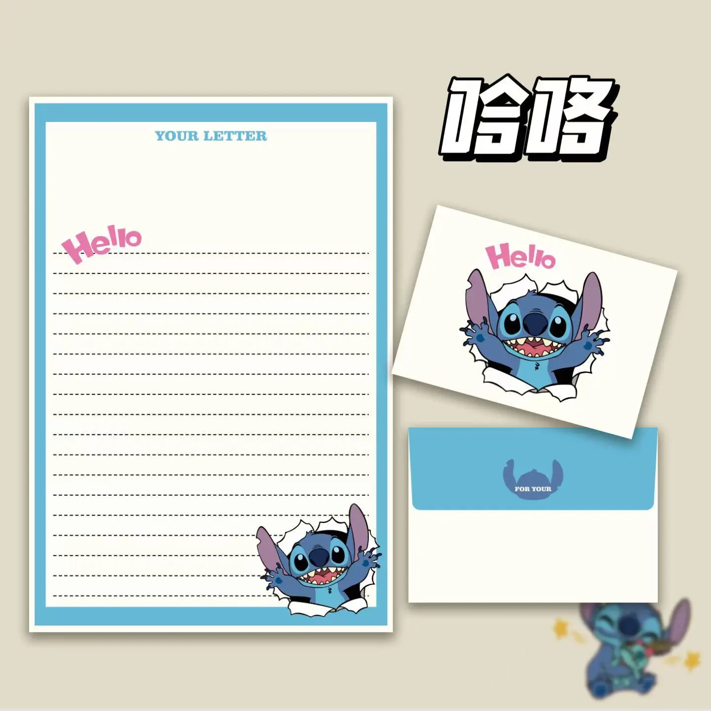 4Pcs Disney Anime Stitch Message Paper Set Creative Greeting Card ...