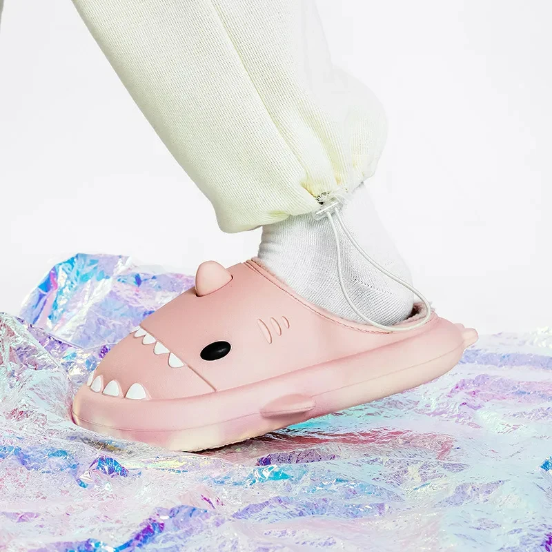 Crestar Shark Plush Slippers For Women Men Cute Cartoon Shark Winter Warm Slipper Non-Slip Outdoor Home Lovers Slipper Shoes
