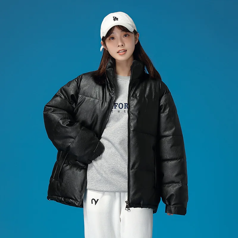 

Женская хлопковая одежда, новинка, матовая лакированная кожа, короткая хлопковая куртка с воротником-стойкой, Студенческая хлопковая куртка без стирки