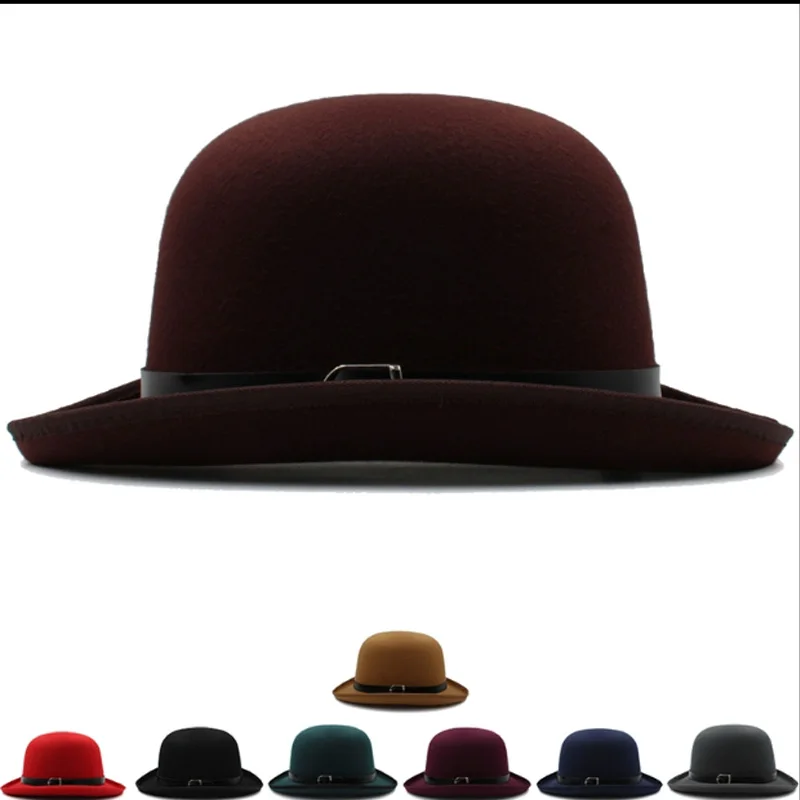 bowler hats Top hats for men solid black fedora Autumn and winter men's and women's dome British classic vintage felt top hats