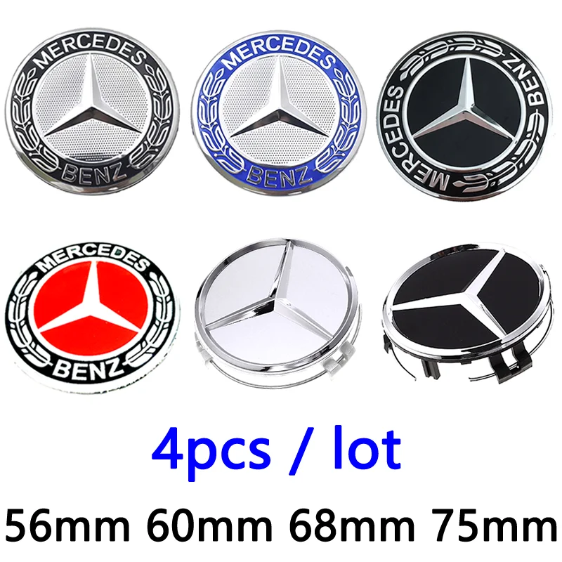 Wheel Center Caps 4pcs 56mm 60mm 68mm 75mm 3 Pin for Car W202 W220 W213 W210 W164 A180 A200 B180 B200 E200