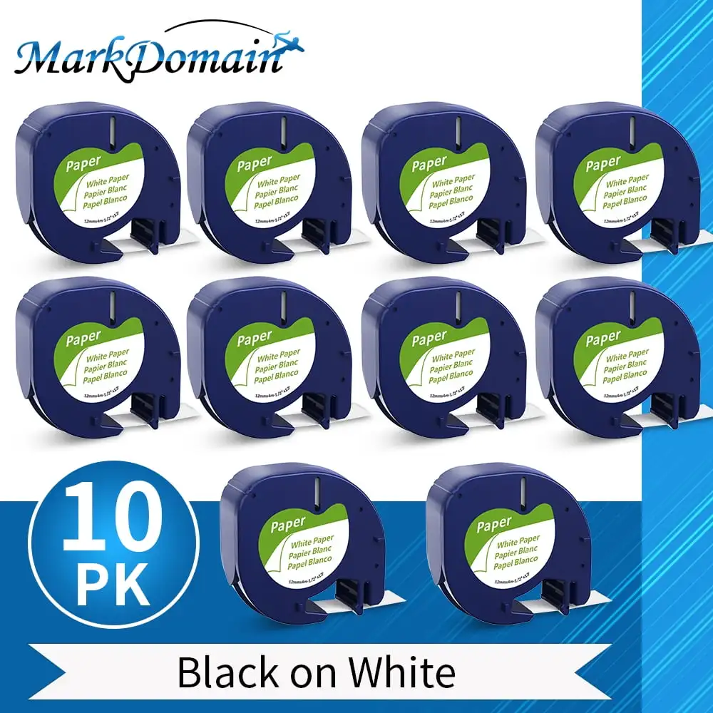 

MarkDomain 10-Pack 91330 Replace for Dymo LetraTag Labeling Refills Self-Adhesive Paper Tape for LetraTag Label Makers