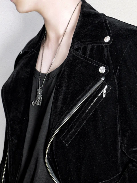 Mauroicardi Spring Autumn Short Black Soft Cool Velvet Biker Jacket for Men Runway Mens Designer Clothes Fashion Luxury 2022 5