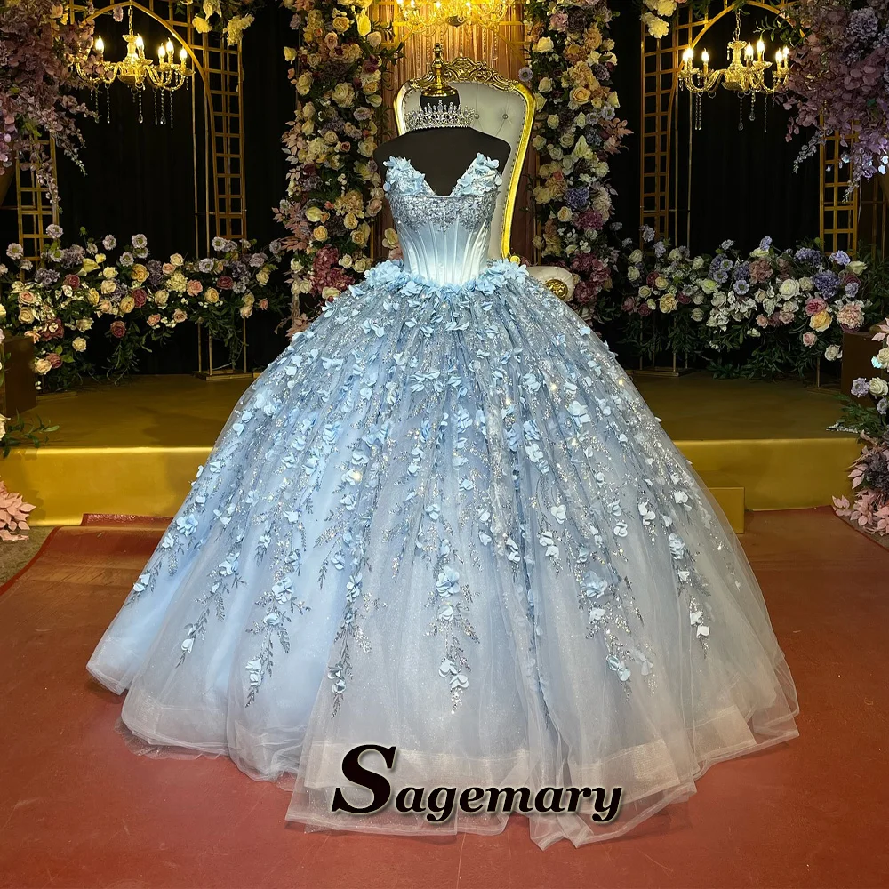Sagemary Luxurious Quinceanera Dresses Sleeveless Appliques Ruched Corset Sweetheart Princess Ball Gown Plus Size Customized