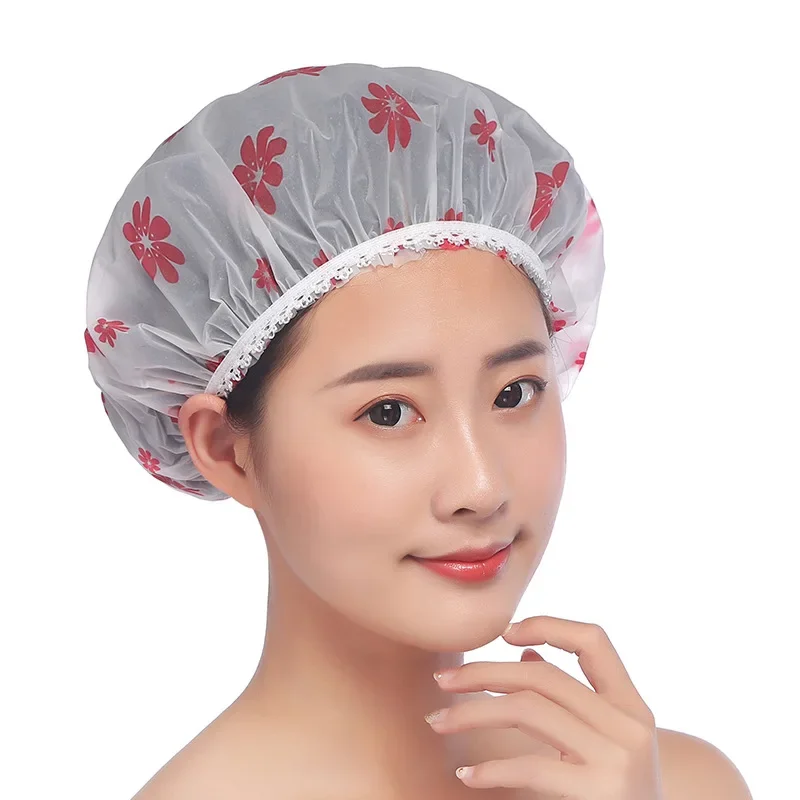 Bashroom Shower Cap Waterproof Thicken Elastic Bath Hat Dustproof Cap Hair Salon Bashroom Supplies Shower Caps Random Pattern 4