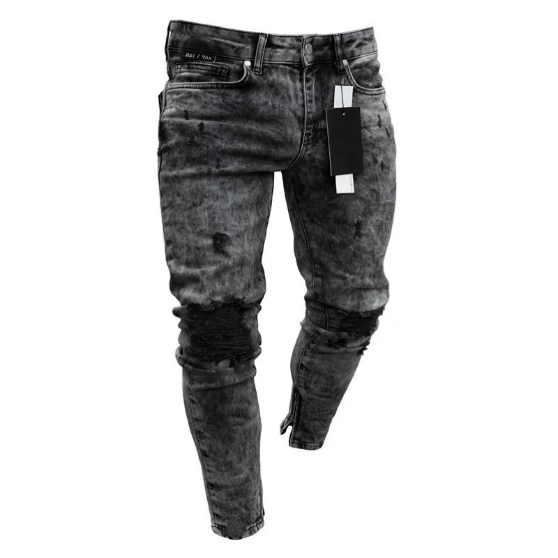 

Cotton Jeans Men Spring Nice MenClothes Denim Pants Distressed Freyed Slim Fit Casual Trousers Stretch Ripped Jeans