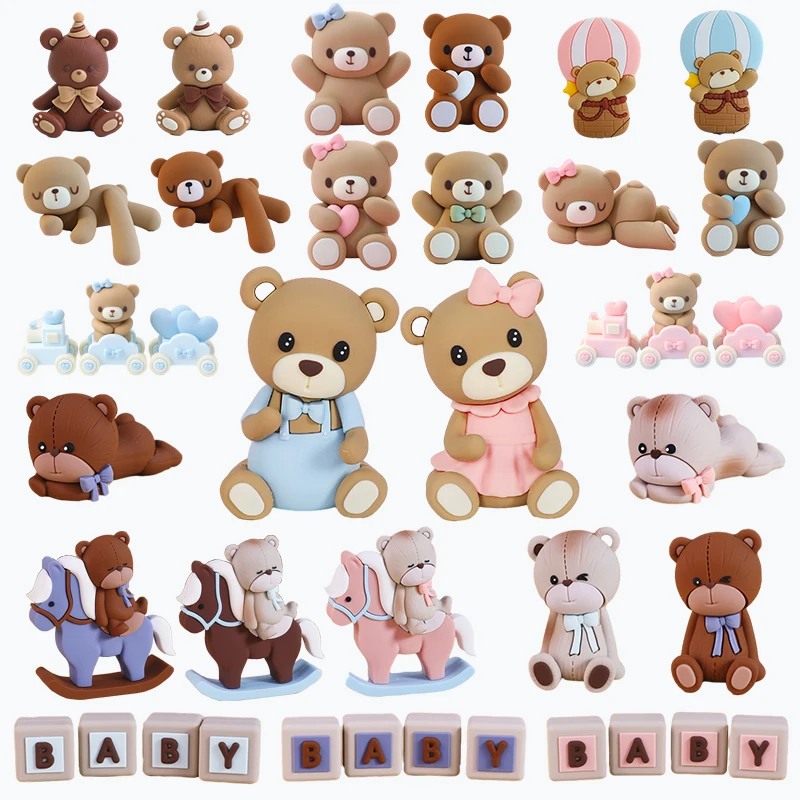 Rosa blauer Bär Geburtstagstorte Topper Dekoration Junge Mädchen Happy One 1. Geburtstag Kuchen Babyparty Bär Thema Party Geschlecht offenbaren