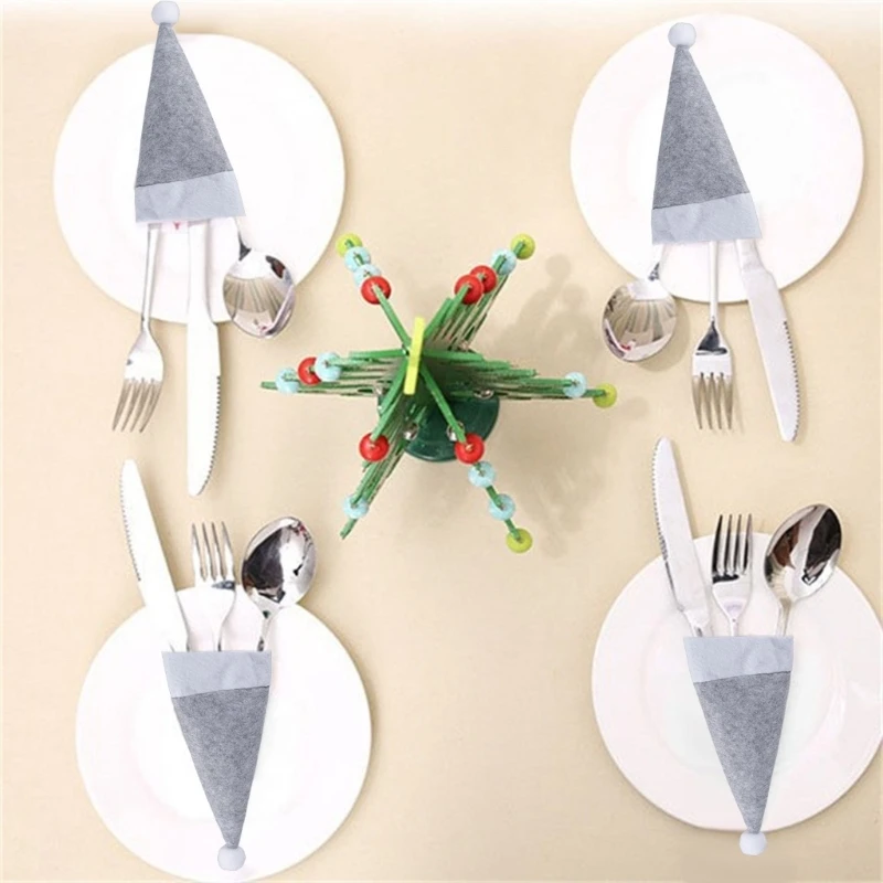 Set Of 10 Gray Christmas Hats for Holiday Decoration Elegant Tableware Holders F1FB