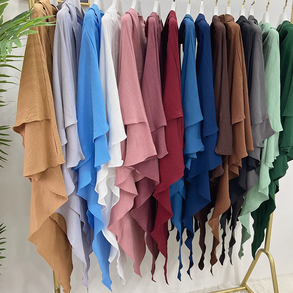 2023 Hijabs Two Layers Long Khimar Muslim Women Headcover Headscarf Niqab Dubai Turkish Islamic Clothing Ramadan Eid Headdress