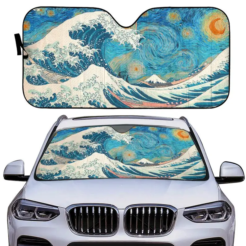 

Ocean Wave Oil Painting Car Art Sunshade Uv Protection Decorative Accessories Car Interior Windshield