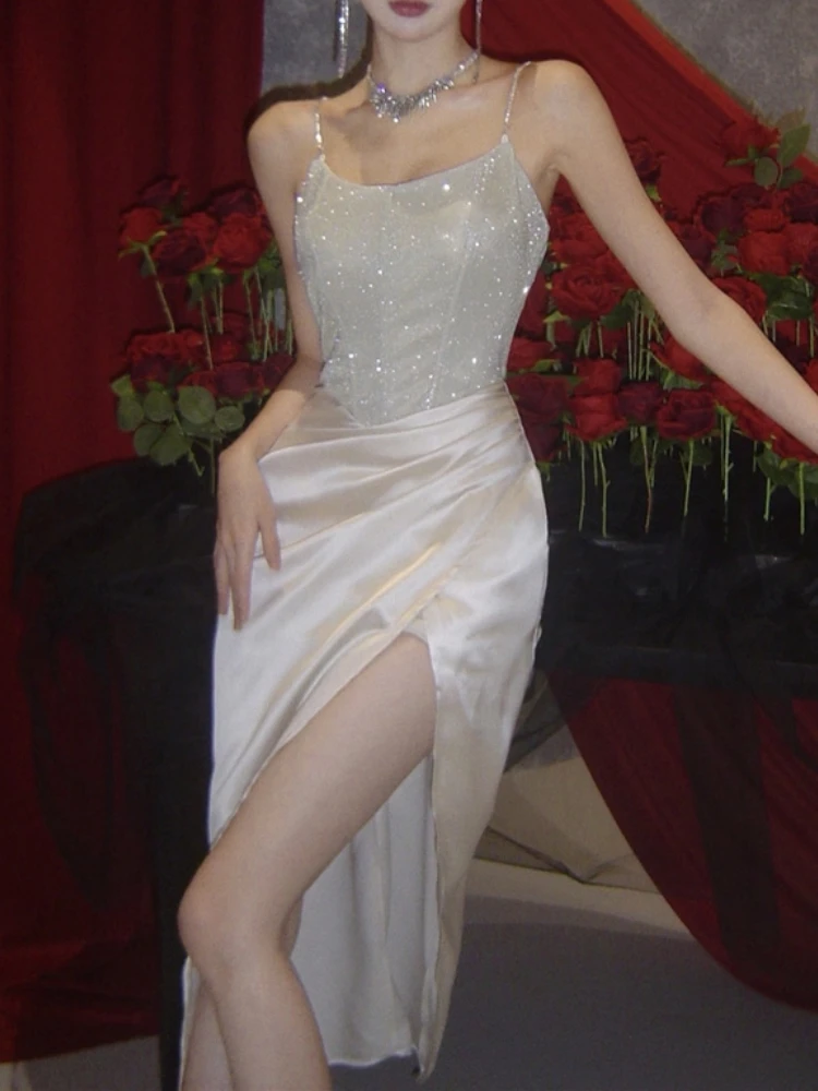 

Платье-миди женское на тонких бретельках, Элегантное повседневное однотонное облегающее вечернее пикантное, в винтажном стиле, для выпускного вечера