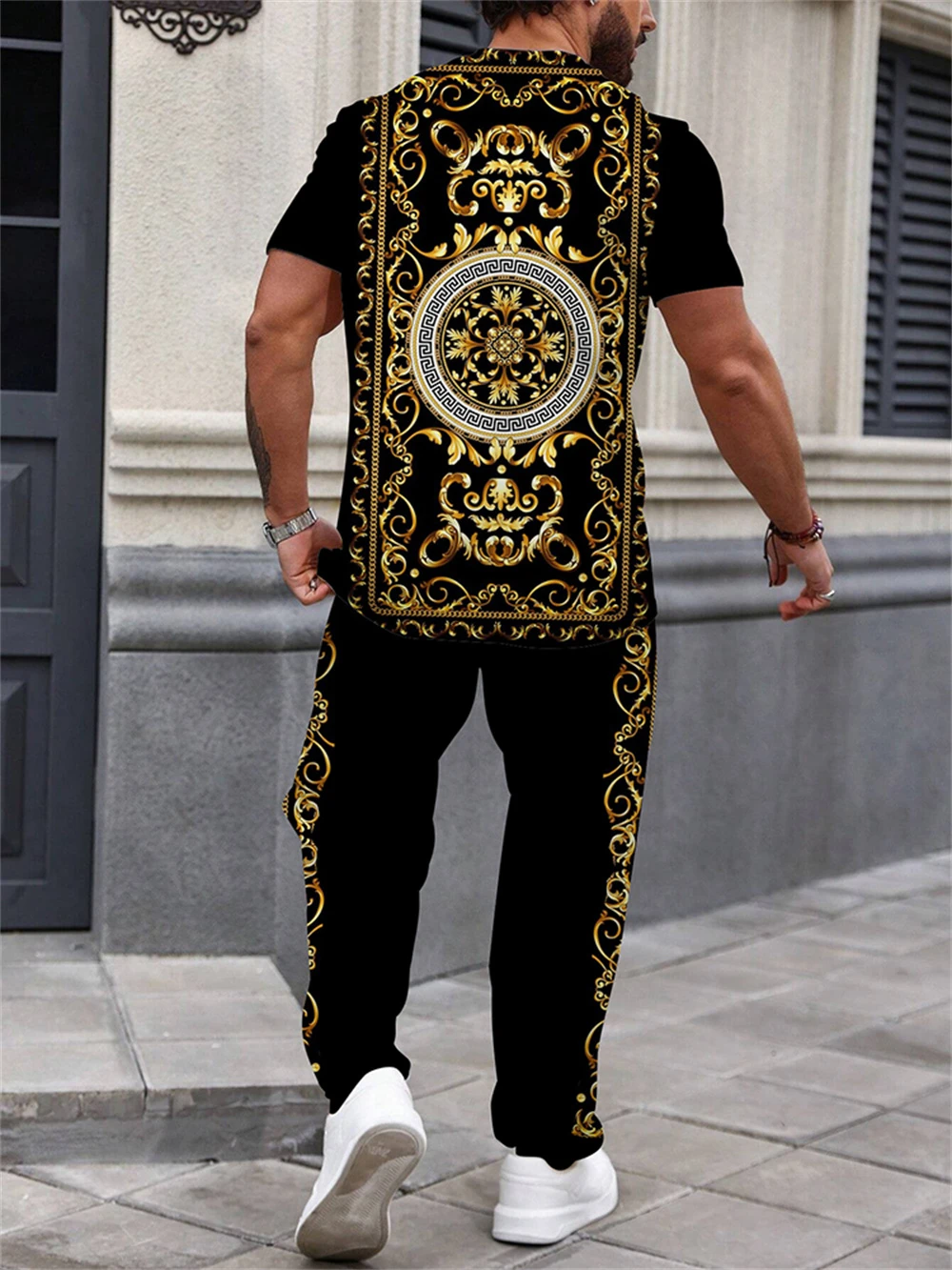 Summer Men's Short Sleeve And Trousers Lion Print Luxury Retro Casual Style Men's Suit Trend Pants And Short Sleeve 2 Piece Set 6