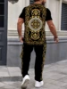 Summer Men's Short Sleeve And Trousers Lion Print Luxury Retro Casual Style Men's Suit Trend Pants And Short Sleeve 2 Piece Set 6