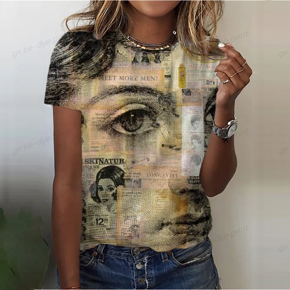 

Футболка женская с рисунком абстрактного изображения лица, лето 2023