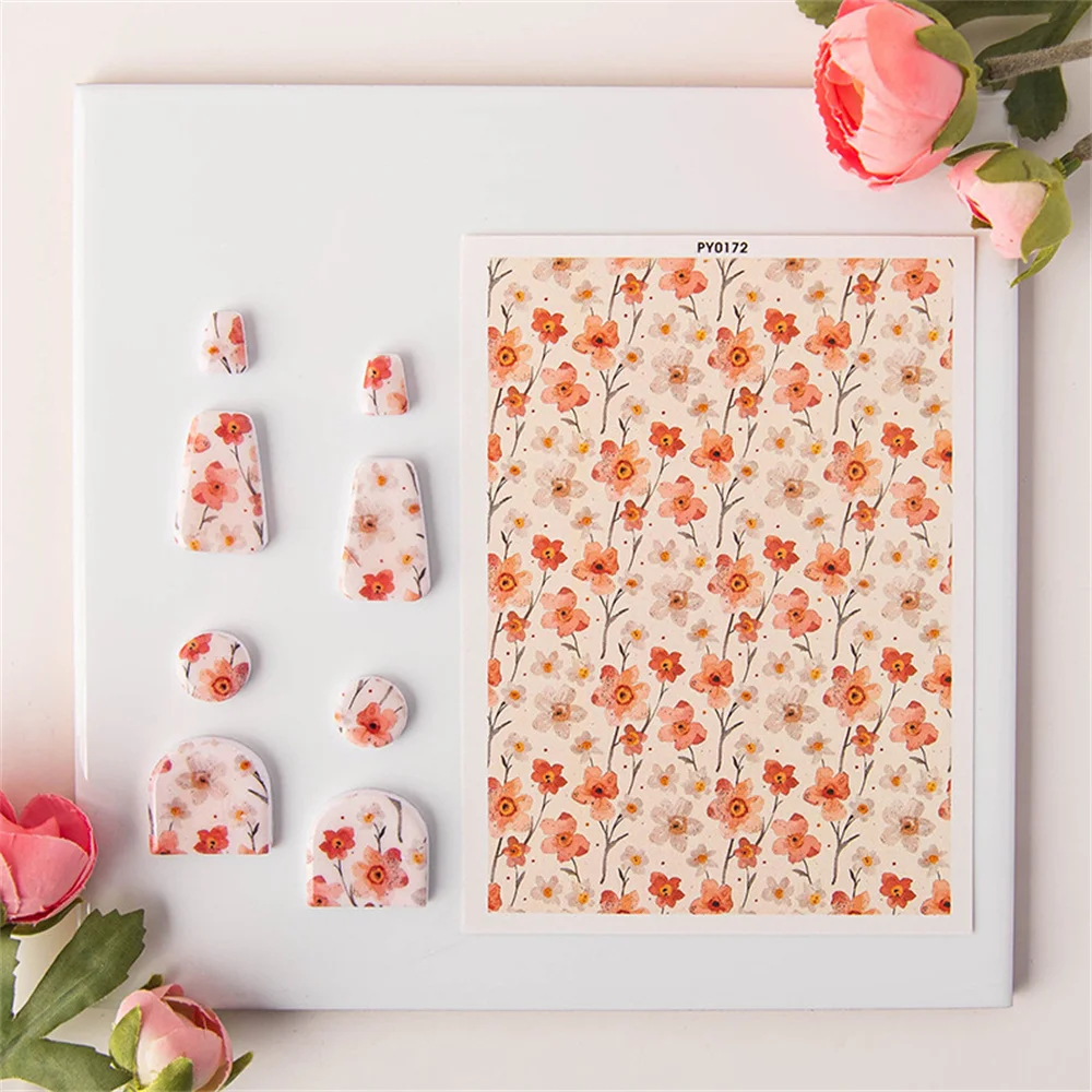 Floral Plant Pattern Polymer Clay Water Transfer Paper Colorful Water Soluble Disposable Sticker Pottery Earrings 9.5x13.8cm, polymer clay tools,clay sculpting tools,pottery sculpting tools,clay craft tool