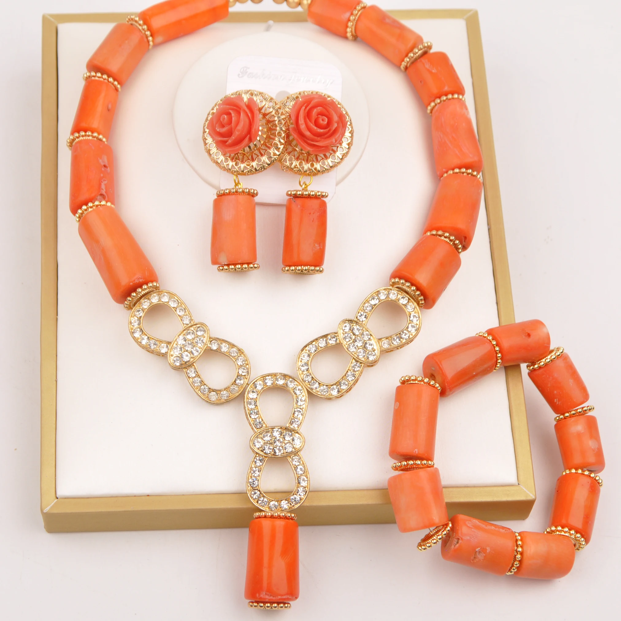 

Свадебные ювелирные украшения в нигерийском стиле для невесты, ожерелье из натуральных апельсиновых коралловых бусин, комплекты свадебных украшений