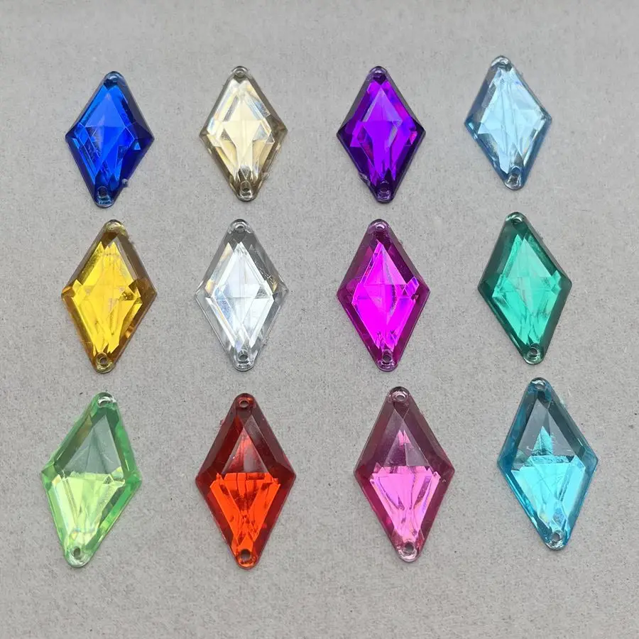 20개 18x30mm 다이아몬드 더블 홀 봉제 라인스톤 의류 장식에 적합 DIY 쥬얼리 생산 장식