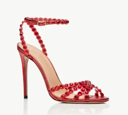 Summer PVC Bling Crystal Rhinestone 10 CM Thin Heels Sandals Woman Ankle Buckle Strap Slingback Party Shoes women slingback sandals women high heels shoes