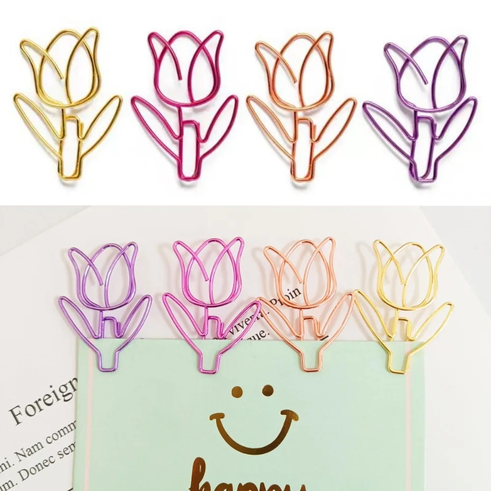 10 pièces tulipe papier Clips Kawaii cahier planificateur signets coréen papeterie billets Photo Clips fournitures de bureau signet dossier
