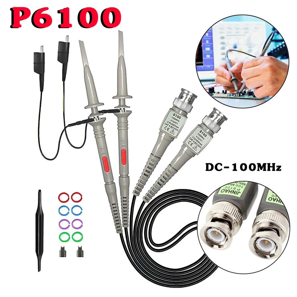 P6100 BNC Oscilloscope Probe Kit 100MHz 1X 10X Mayitr High Precision Scope Analyzer Alligator
