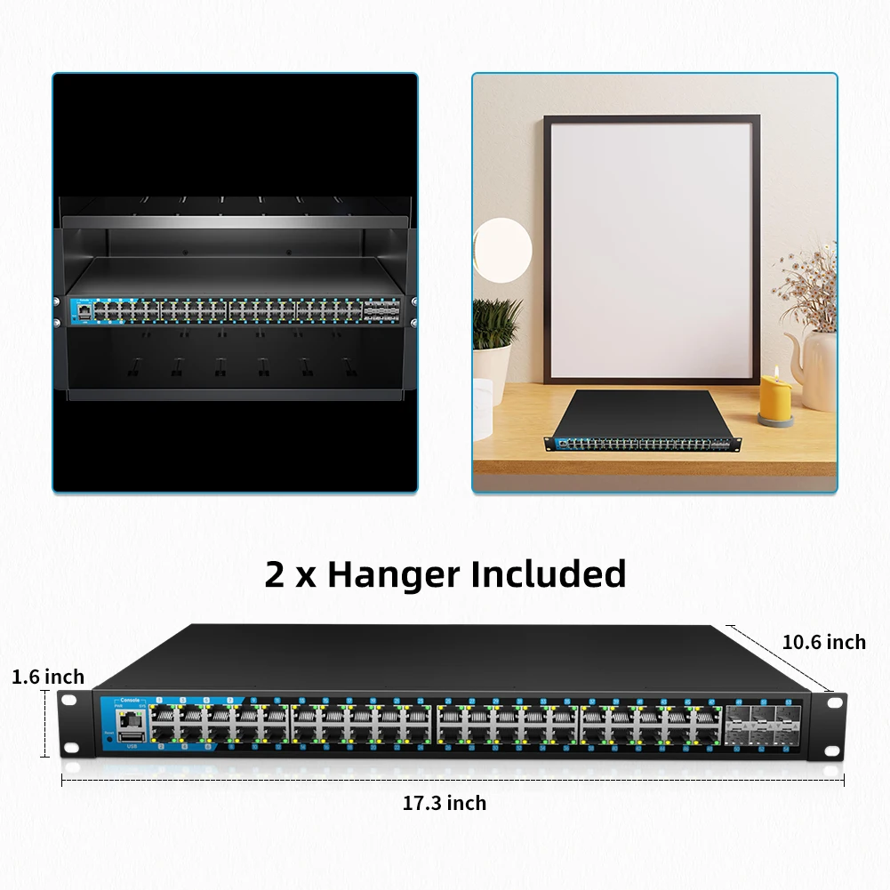 KeepLiNK 기가비트 관리 스위치, 48-PoE 포트, 6-10G SFP + 업 링크 포함, 48 포트