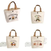 Sac en toile Little Bear, imprimé, polyvalent, portable pour étudiante, sac à main de bureau, sac à bento, sac à main, sac de voile 3