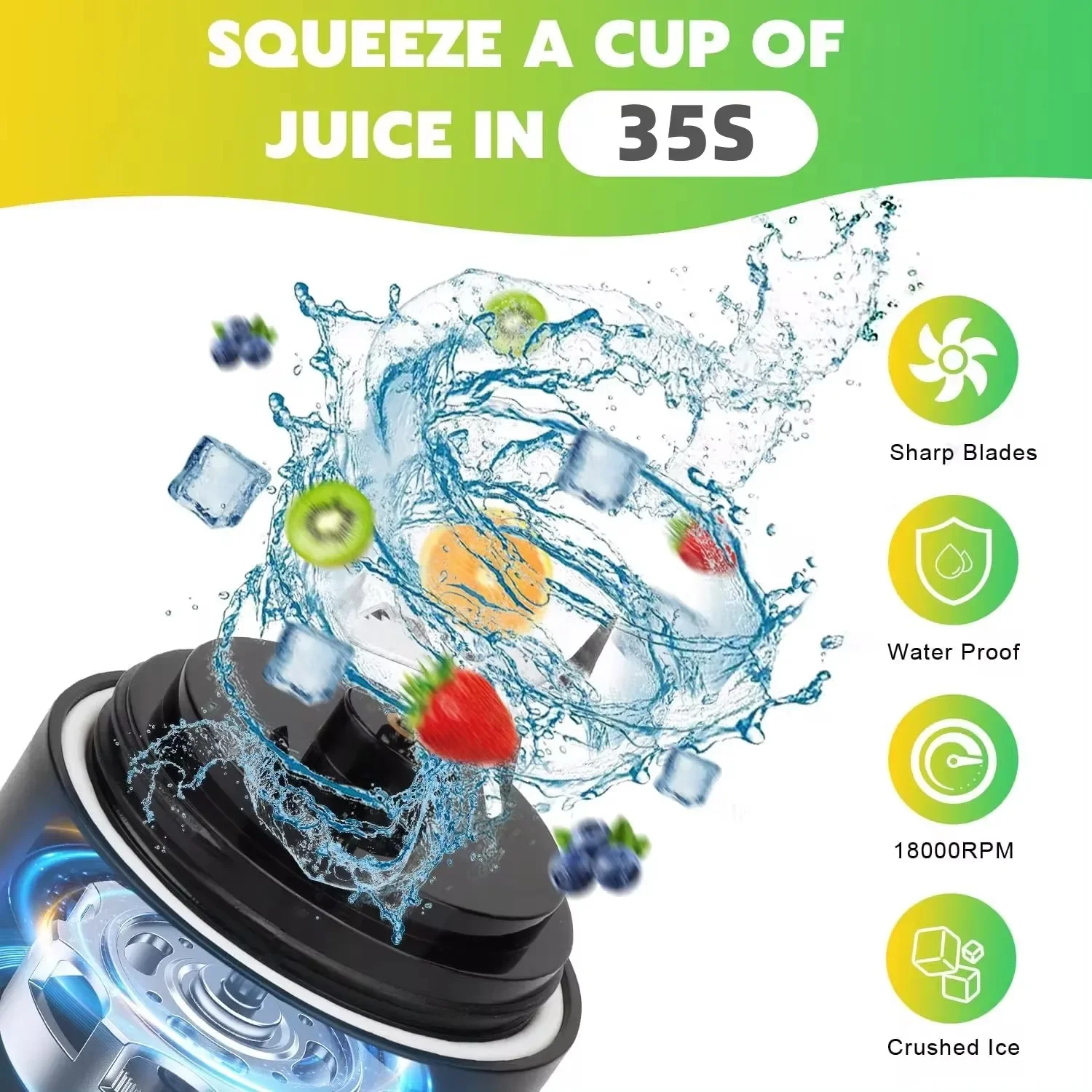 Portable Blender Electric Juicer Fruit Mixer for Kitchen Shakes Smoothies Rechargeable Juice Bottle with 500ml Cup 4000mAh 180W 2