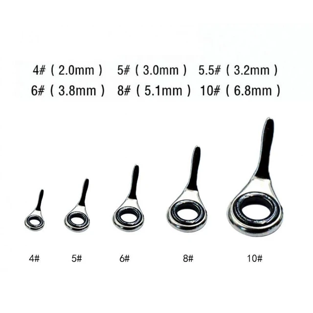 10pcs Fishing Rod Guides 2/3/3.8/5.1/6.8mm 5 Sizes Circle Pole Repair Kit