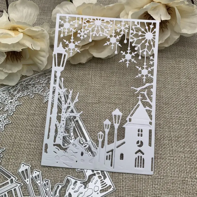 Description Picture 4 of itemSnowflake Street View Border Envelope Greeting Card Photo Frame Decor Cutting Die, Carbon Steel Metal Embossing Paper Craft Scra