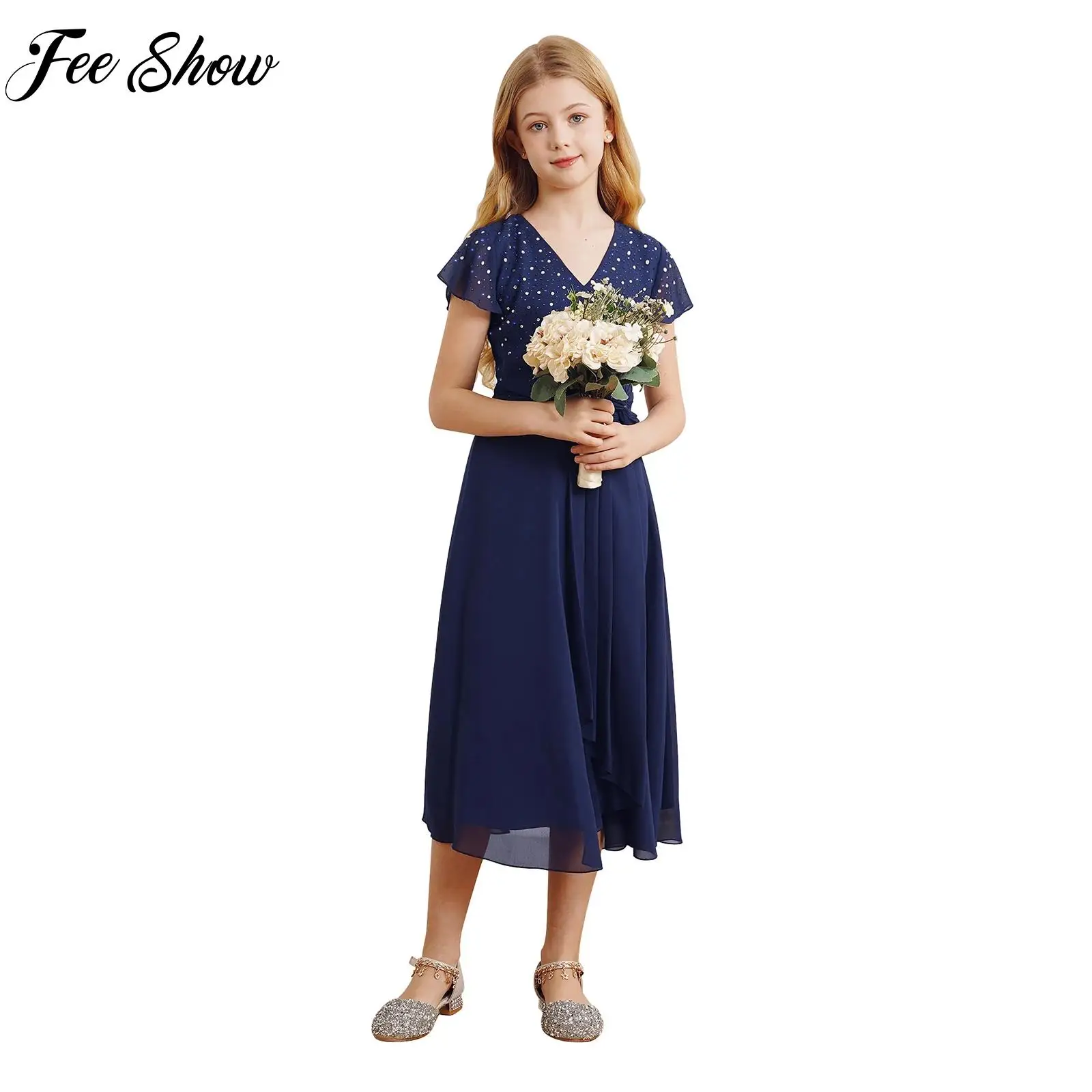 

Kids Dress for Young Girls Wedding Party Gown Rhinestone Formal Dress for Bridesmaid Evening Prom Formal Ceremonial Vestidos