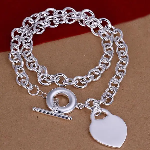 Beautiful Love Heart Card 925 Color Silver Necklace Bracelet Jewelry Set for Women Classic Fashion Wedding Party Holiday Gift