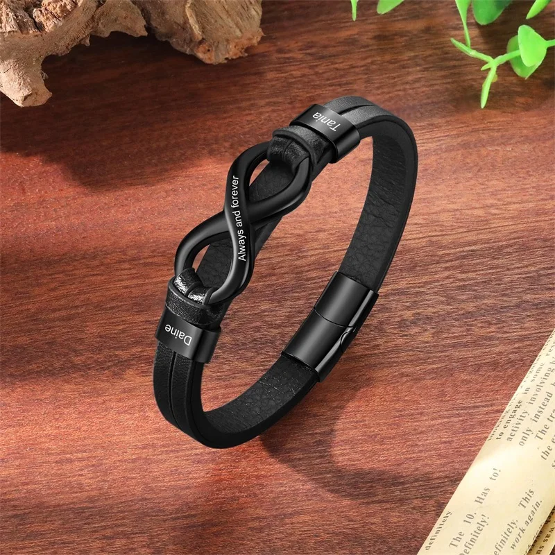 Personalized na Infinity Pulseras Para sa mga Lalaki - Custom Name Leather Braided Pulseras, Regalo Para sa Tatay, Asawa, Anak