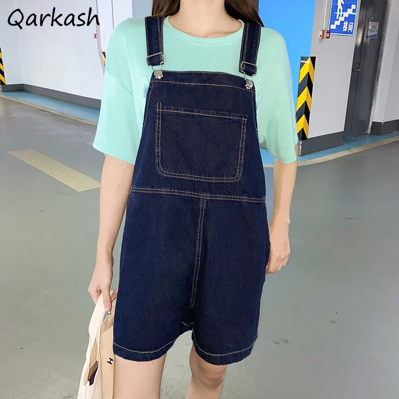 

Rompers Women All-match Ulzzang Simple Retro Pockets Solid Streetwear Breathable Fashion Young Students Loose Mujer Cozy Ins New