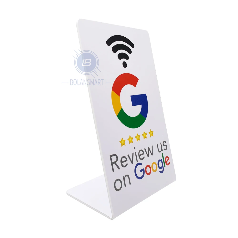 13.56Mhz programmable Google Review Card NFC station table NFC Google Reviews display bending card standing brand bracket