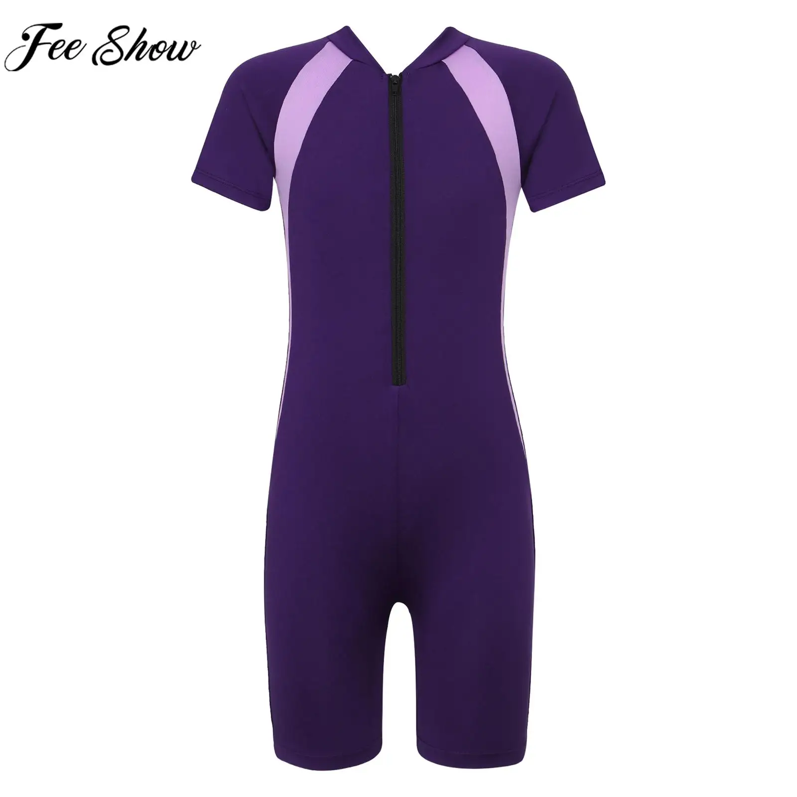 Bambini Ragazze Costumi Da Bagno Interi Protezione Solare Surf Rash Guard Muta Manica Corta Cerniera Shorty Body Costume Da Bagno Costume Da Bagno