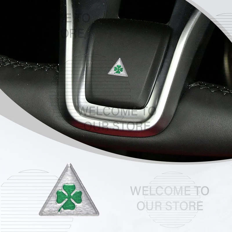 Car Decor Aluminium Lucky Four Leaves Clover Emblem 3D Sticker For Alfa Romeo MITO Giulia GT Brera Steering Wheel Badge Decals