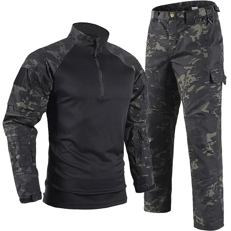 Ruins Camo Tactical Sets Men Breathable Quick-dry Training T Shirts Multi-pocket Wear-resistant Cargo Pants 2 Pcs Suits Hunting 2