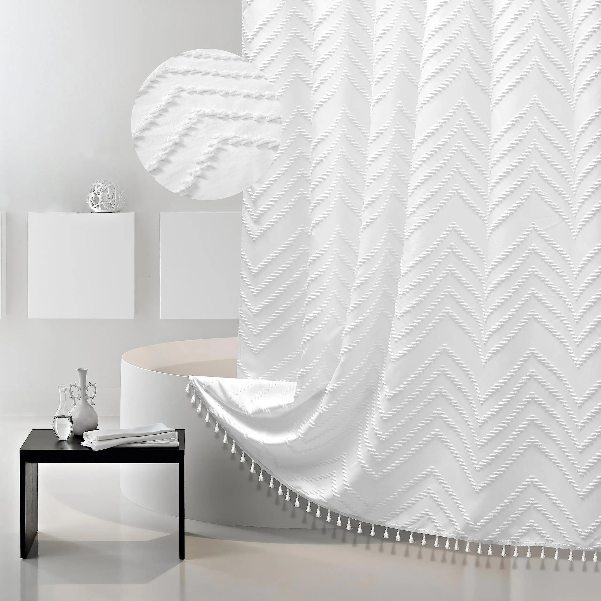 Boho Shower Curtain Tassel Woven Fabric Waterproof Bathroom Curtains With Hooks Modern Bathtub Curtain Bathroom Accessories 1Pc shower curtains