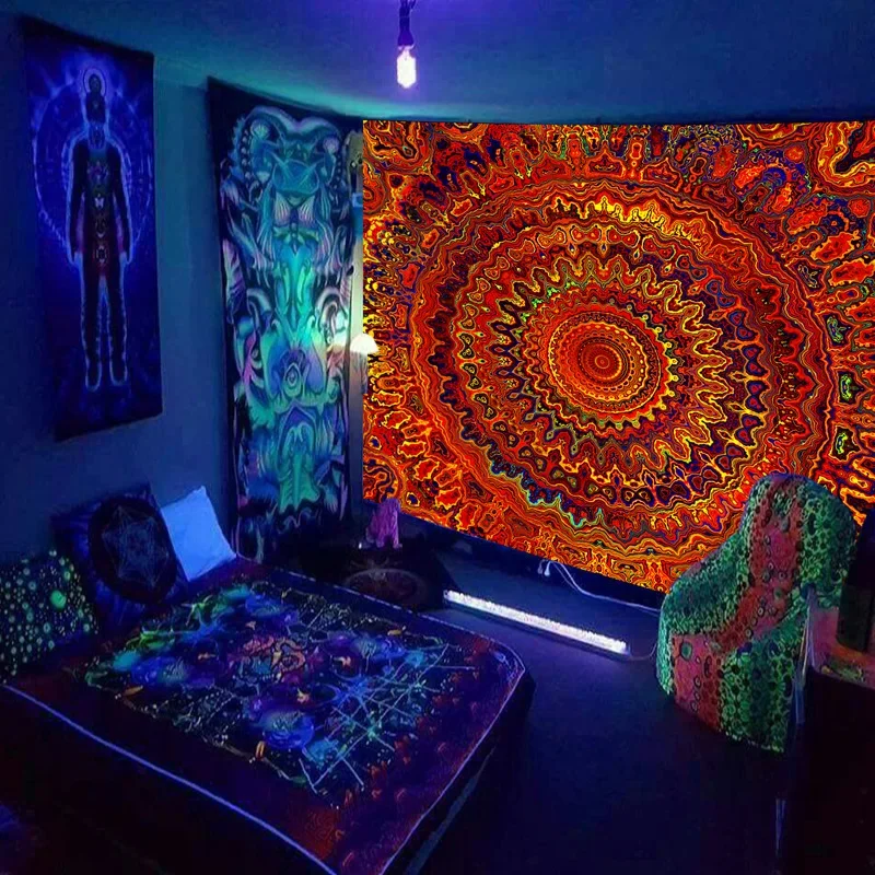 Black-Light-Tapestry-UV-Reactive-Psychedelic-Mandala-Wall-Hanging-for ...