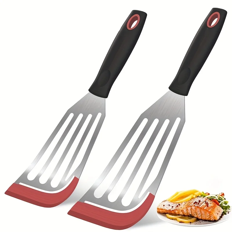 Fish Spatulas: 10.6 & 12.4 Inch Stainless Steel with Edge for Nonstick Pans,Perfect for Fish, Eggs, Pancakes, Steak, Barbecue