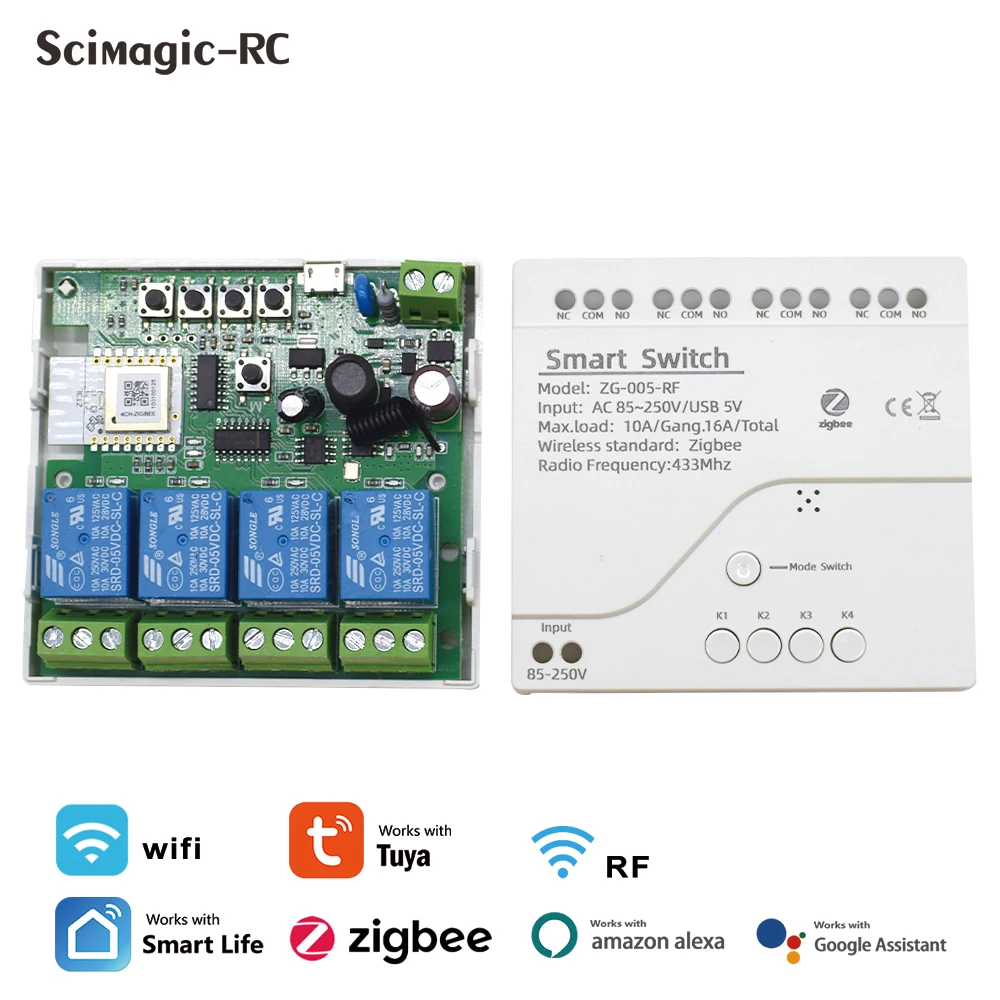 Zigbee 3.0 Módulo Inteligente sem Fio Interruptor Wifi Tuya Vida Inteligente 7250v Receptor Rf433.92 Mhz Relé 16a Alexa Casa do Google Tuya Vida Inteligente 4ch - Image 3