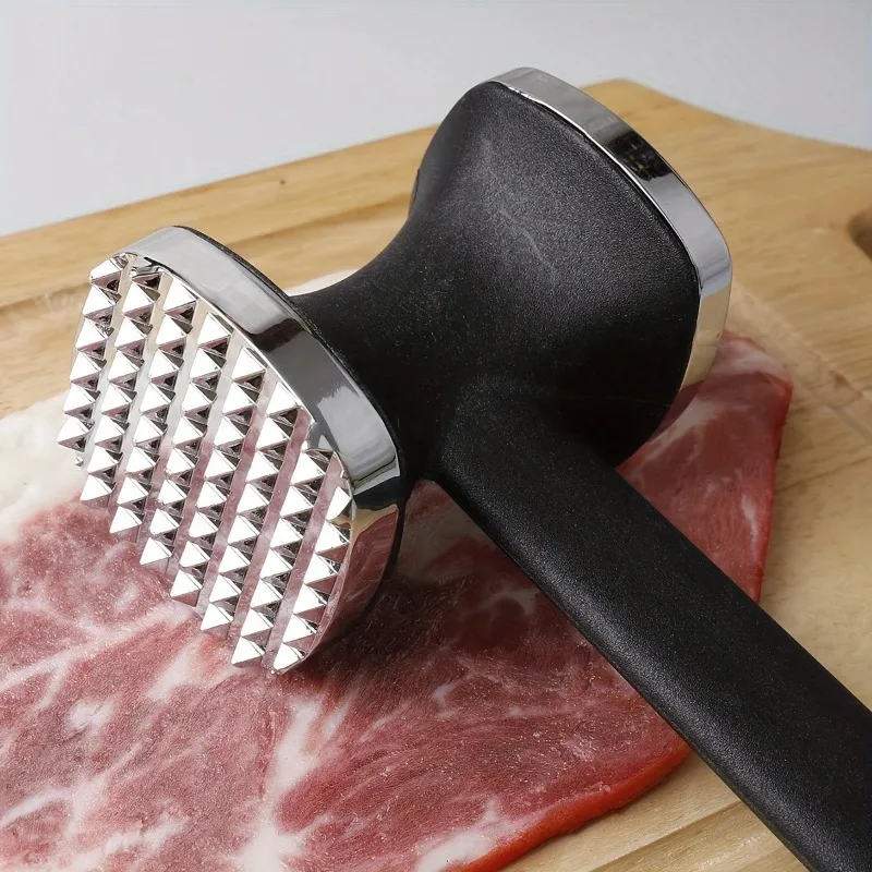 Stainless Steel Heavy Duty Meat Tenderizer Hammer with Rubber Grip