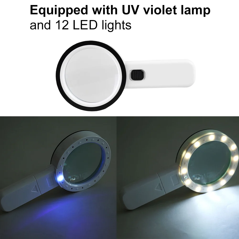 45X/30X Handheld Reading Magnifying Glass Lens Jewelry Watch Loupe Magnifier Illuminated Jewelry Loupe Magnifier With 12/3 LED magnifying glass