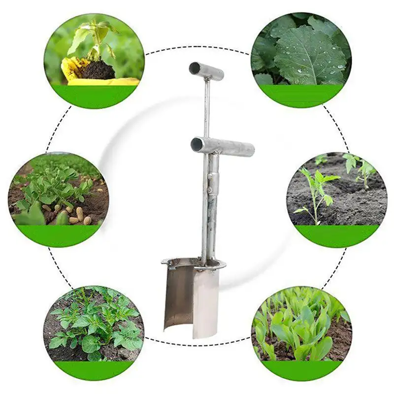 Herramienta para plantar bulbos de plantas, transplantador de plántulas de plantas y árboles frutales, herramienta para plantar semillas de acero al carbono, muestreador de suelo, aireador de césped_voghion.com