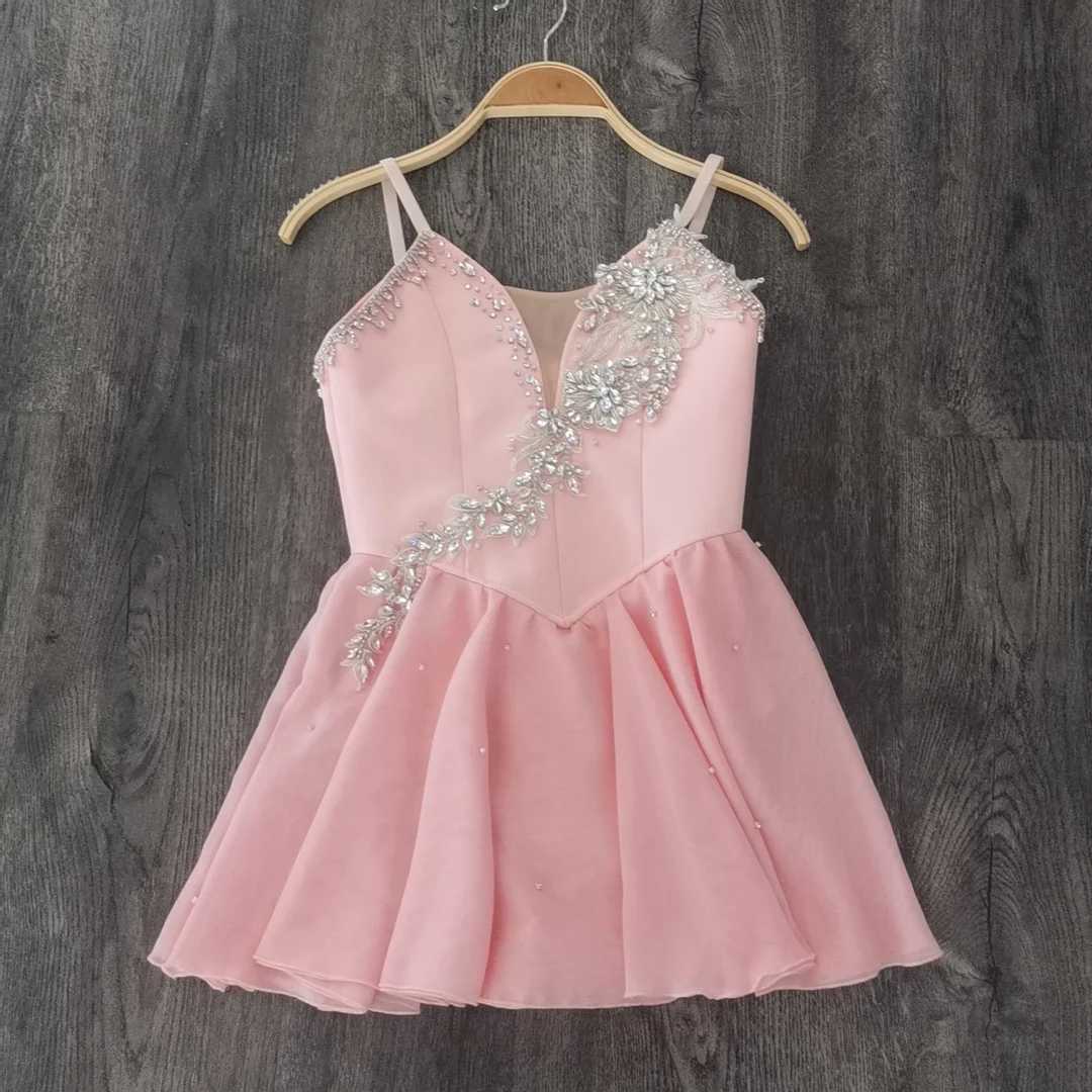 

Professional Custom Size Kids Girls Performance Wear Contemporary Peach Pink Cupid Chiffon Lyrical Ballet Dance Dress Costumes
