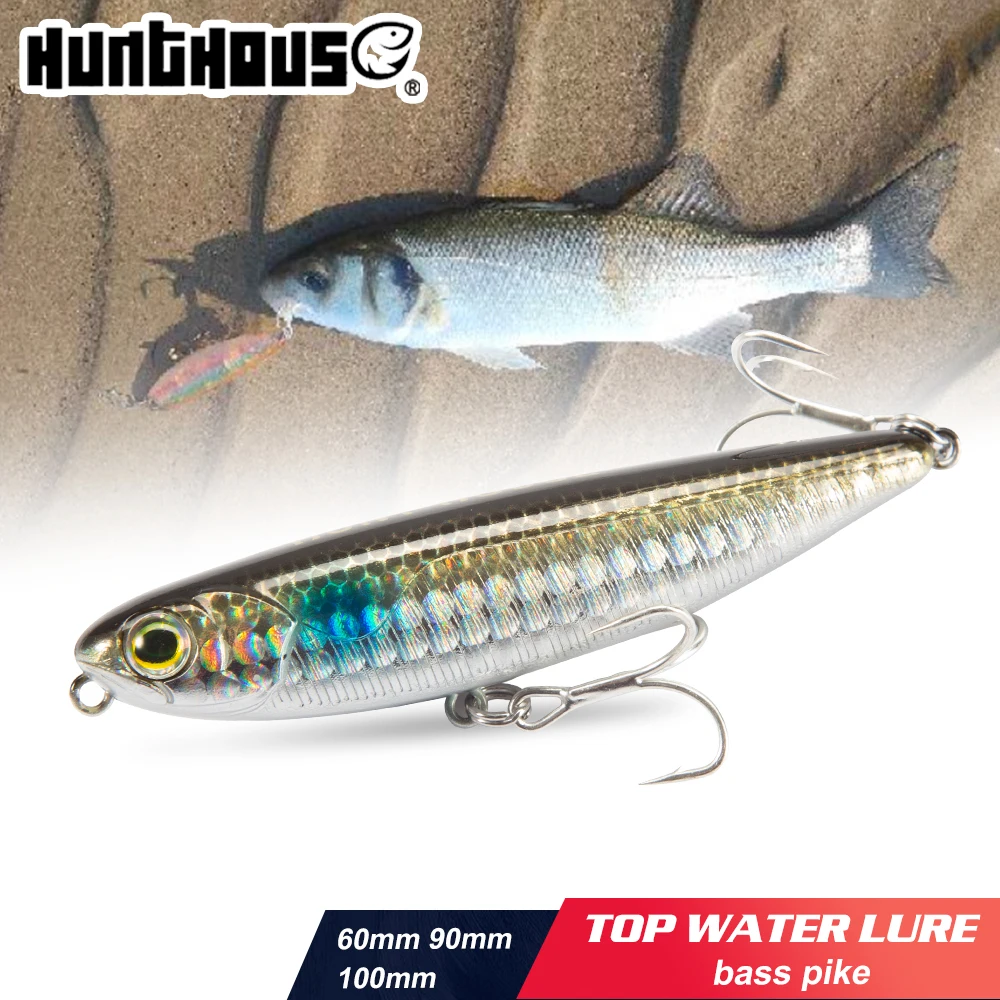 

Hunthouse Floating Topwater Pencil Fishing Lure Surface Hard Bait WTD 60mm 90mm 100mm Saltwater For Pike Bass Trout Fish Tackle