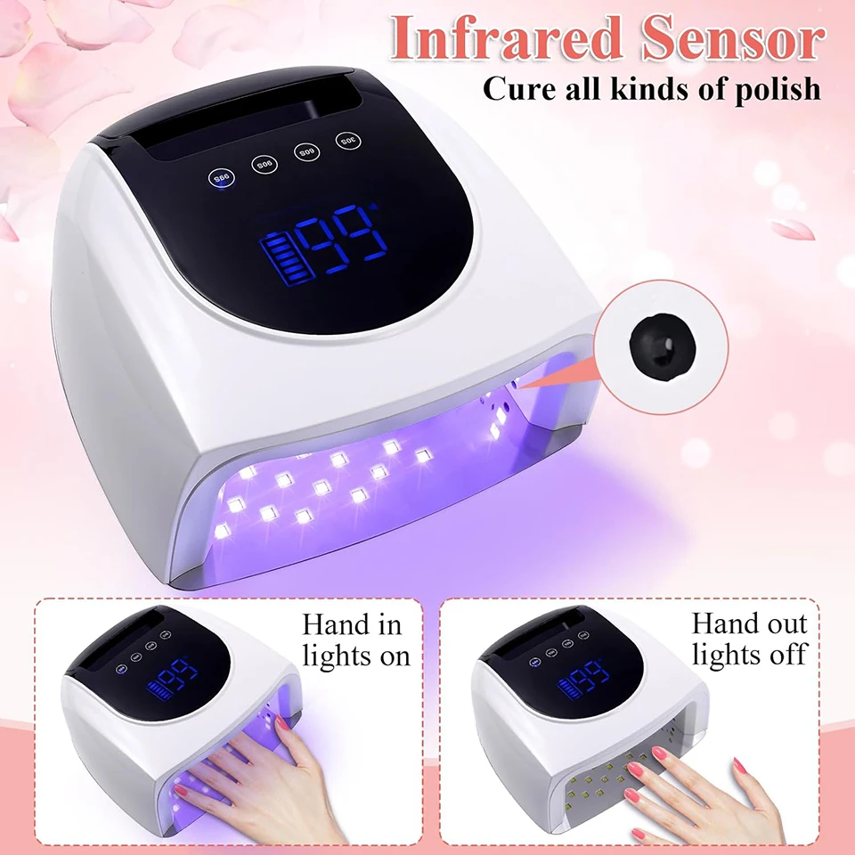 충전식 네일 램프 무선 네일 램프 초강력 19200mAh 빠른 건조 LED 경화 램프 휴대용 손잡이 포함