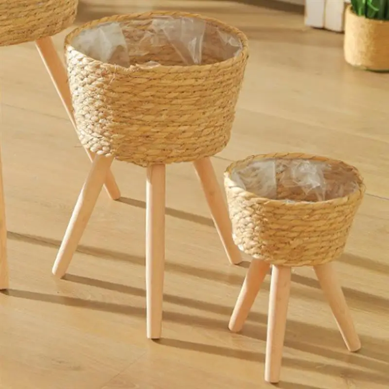 Rustic Wood Woven Floor-Standing Planter with Legs