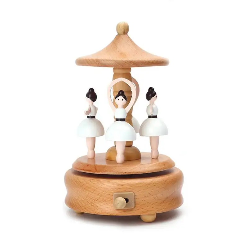 

Kawaii Zakka Carousel Musical Boxes Wooden Music Box Wood Crafts Retro Birthday Gift Vintage Home Decoration Accessories